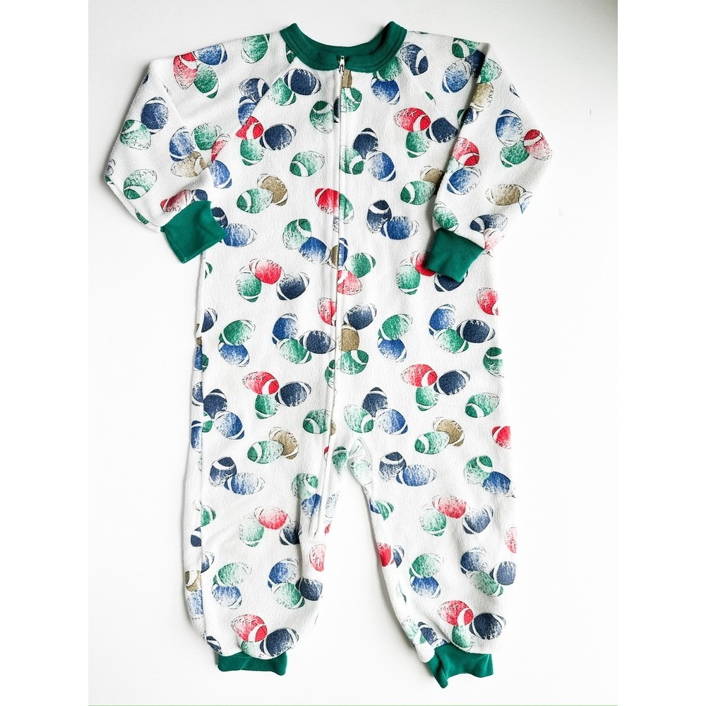 Carter's Vintage Kids Footed Pajamas Sleepsuit 4T Football Print Green Trim